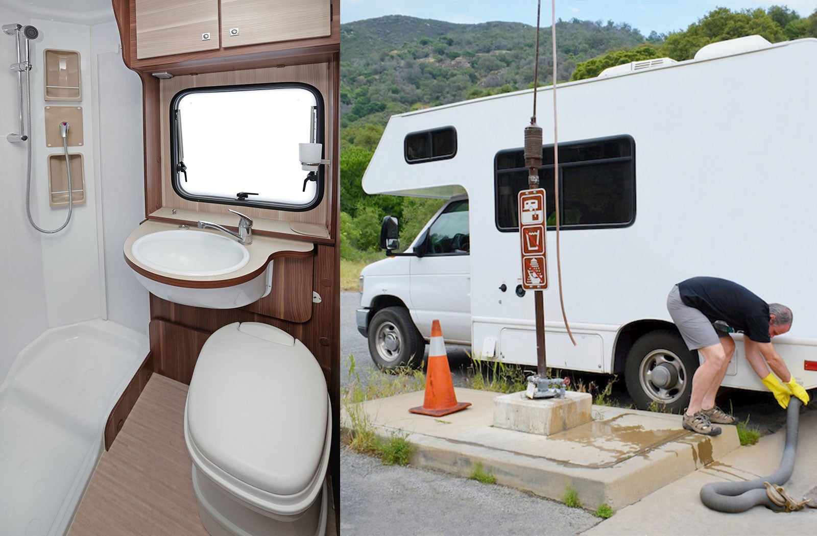 Portable RV/camper toilet and holding tank setup in San Jose, California